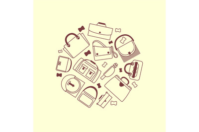 Bags and purses line icons round banner vector design