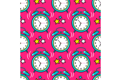 Bright alarm clock seamless pattern