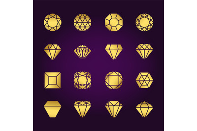 Diamonds shapes gold icons set