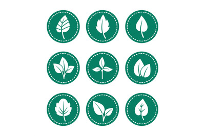 Green leaf round icons set