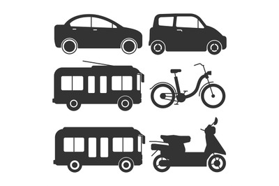 Ground transport silhouettes icons