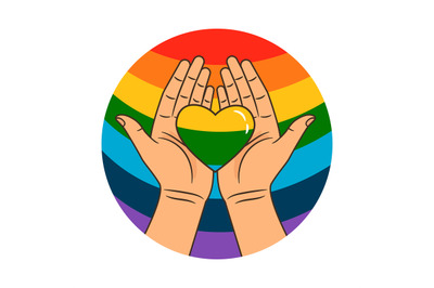 Hands and rainbow heart