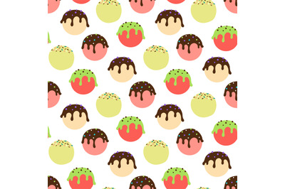 Ice cream balls seamless pattern. Colorful sweet dessert texture