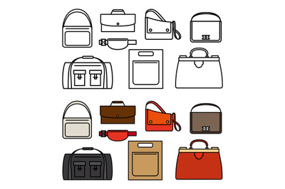 Line and flat bags icons