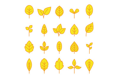 Line leaf icons set