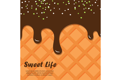 Wafer and chocolate vector background. Ice cream backdrop