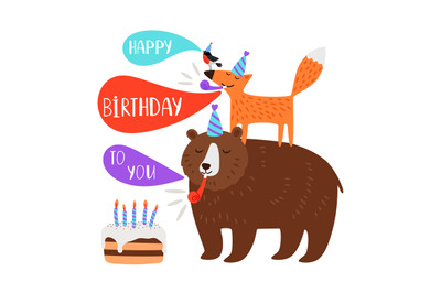 Children birthday party card animals