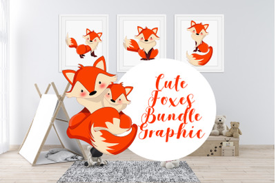 Cute Foxes Bundle Clipart Graphic