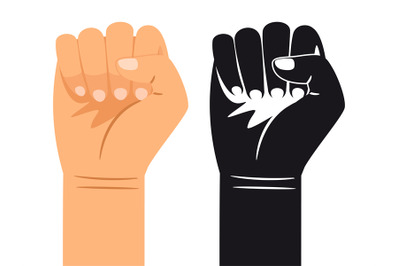 Ordinary and black and white hand is clenched into a fist vector illus