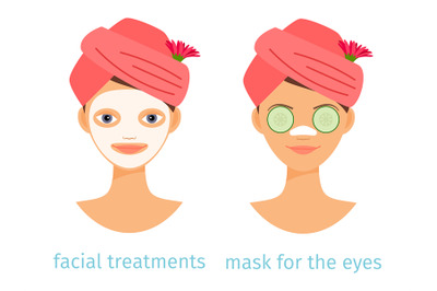 SPA treatments vector concept. Illustration of variations of female fa