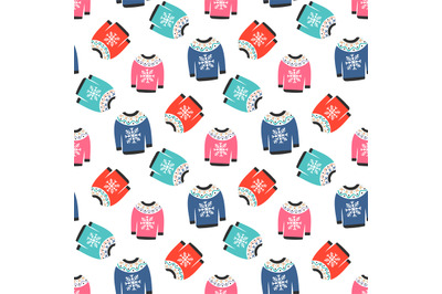 Winter warm colored sweaters for winter seamless pattern