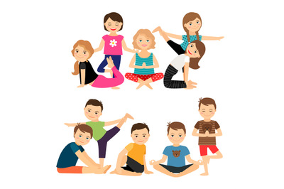 Kids groups in yoga poses