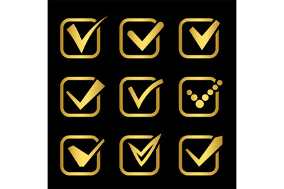 Golden confirm signs vector icons of collection