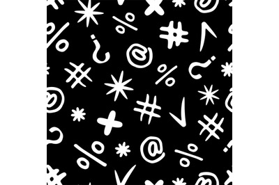 Hand drawn punctuation, confirm marks and signs seamless pattern