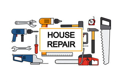 House repair banner design with line tools vector collection