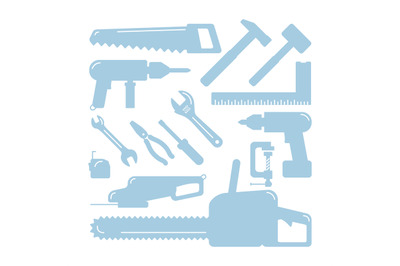 Tools silhouettes. Home Wizard Toolkit, vector DIY blue icons on white