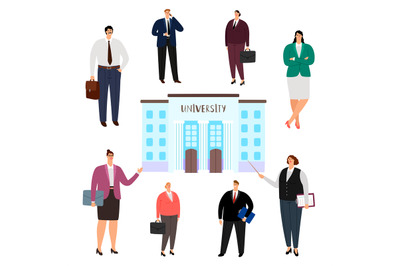 University education vector concept. People of different professions,