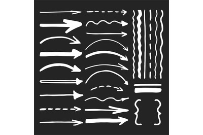 White marker pen written vector arrows and lines vector set