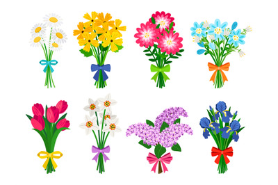 Fresh flowers bouquets. Summer bouquet set isolated, woman flowers gif