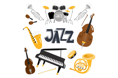 Jazz musical instruments. Vector music instrument objects collection i