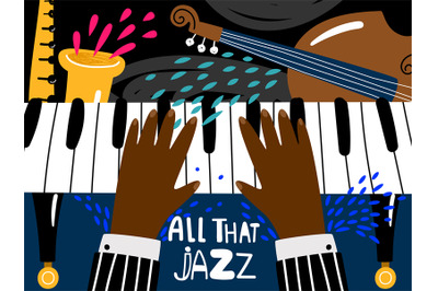 Jazz piano poster. Blues and jazz rhythm musical art festival, vector