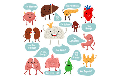 Cartoon anatomy organs with smiles