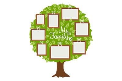 Green family tree with frames