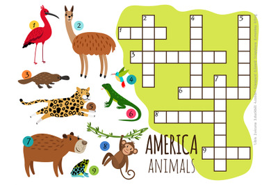 America animals set kids crossword vector illustration