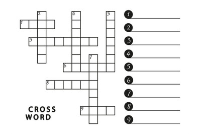 Black and white crossword vector template page