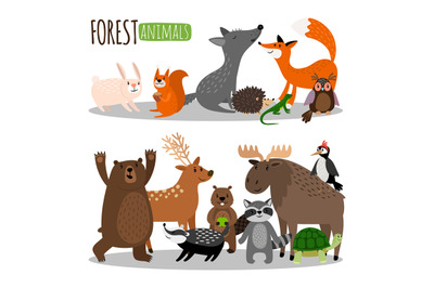 Cute forest animals vector collection isolated on white background