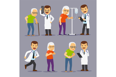 Doctors and elderly people, medicine for old people vector illustratio