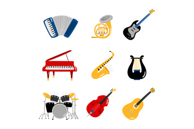 Popular music instruments vector icons of set