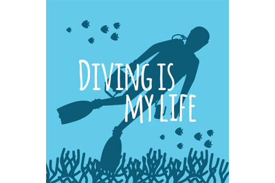 Scuba diving background with diver silhouettes vector illustration