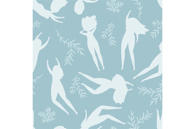 Swimming women silhouettes seamless pattern flat background