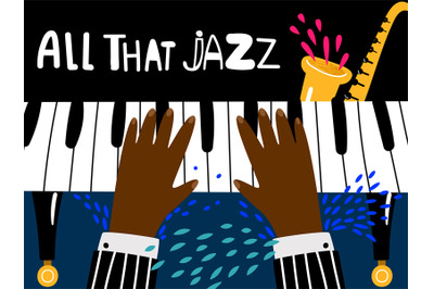 Jazz piano poster. Blues and jazz rhythm musical art festival vector b