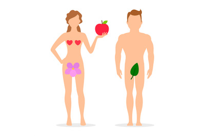 Apple, Adam and Eve silhouettes vector illustration