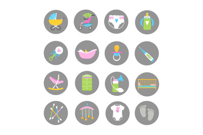 Baby and kids accessorises icons vector set