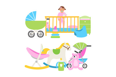 Cute babies equipment for life vector collection