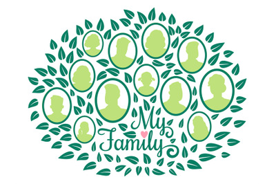 Genealogical family tree, my family green foliage vector illustration