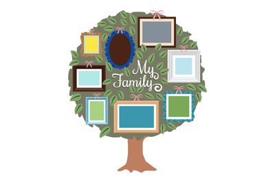 My family genealogy tree with retro frames on the foliage