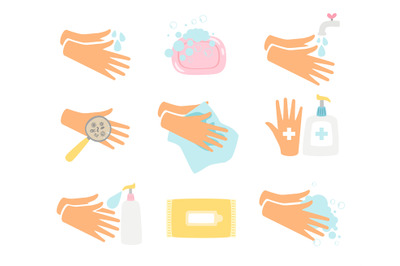 Hand hygiene icons set