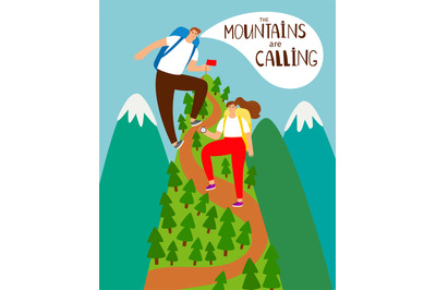 Mountains climbing cartoon people