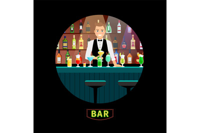 Bartender with luxury alcohol interior bar