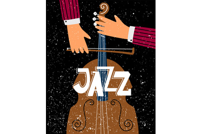 Jazz contrabassist play on the musical instrument