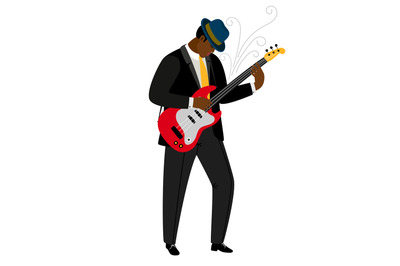 Jazz guitarist in hat with musical instrument