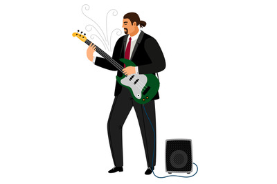 Rock guitarist, man playing musical guitar vector