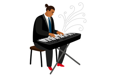 Jazz pianist plays on synthesizer, vector cartoon character