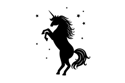 Unicorn black silhouette isolated on white background