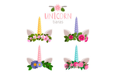 Unicorn tiaras with colored flowers of collection