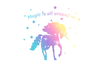 Magic unicorn color with stars isolated on white